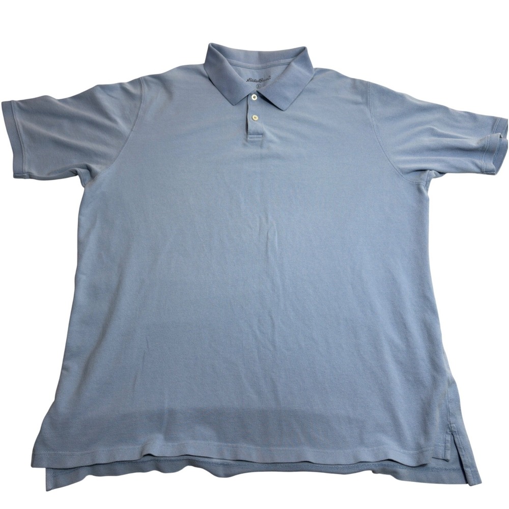 Eddie Bauer Polo Shirt Men's XL Tall Light Blue 100% Cotton Short Sleeve Pique
